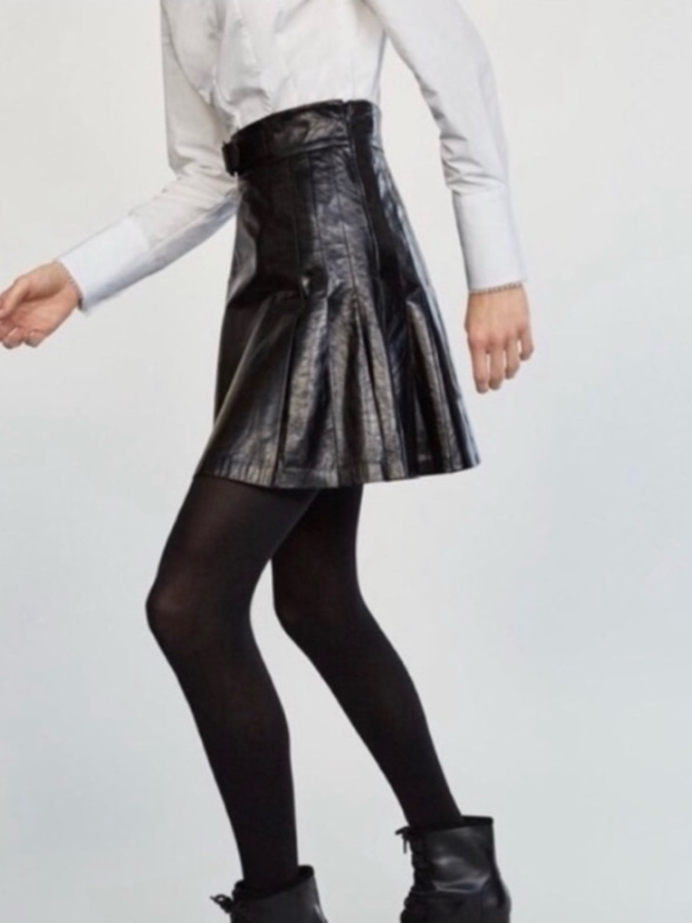 Zara Black Faux Leather Circle Skirt with Belt